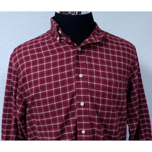 Towncraft Wrinkle Free Stain Release Medium Red Plaid Long Sleeve Button Shirt - Picture 3 of 10